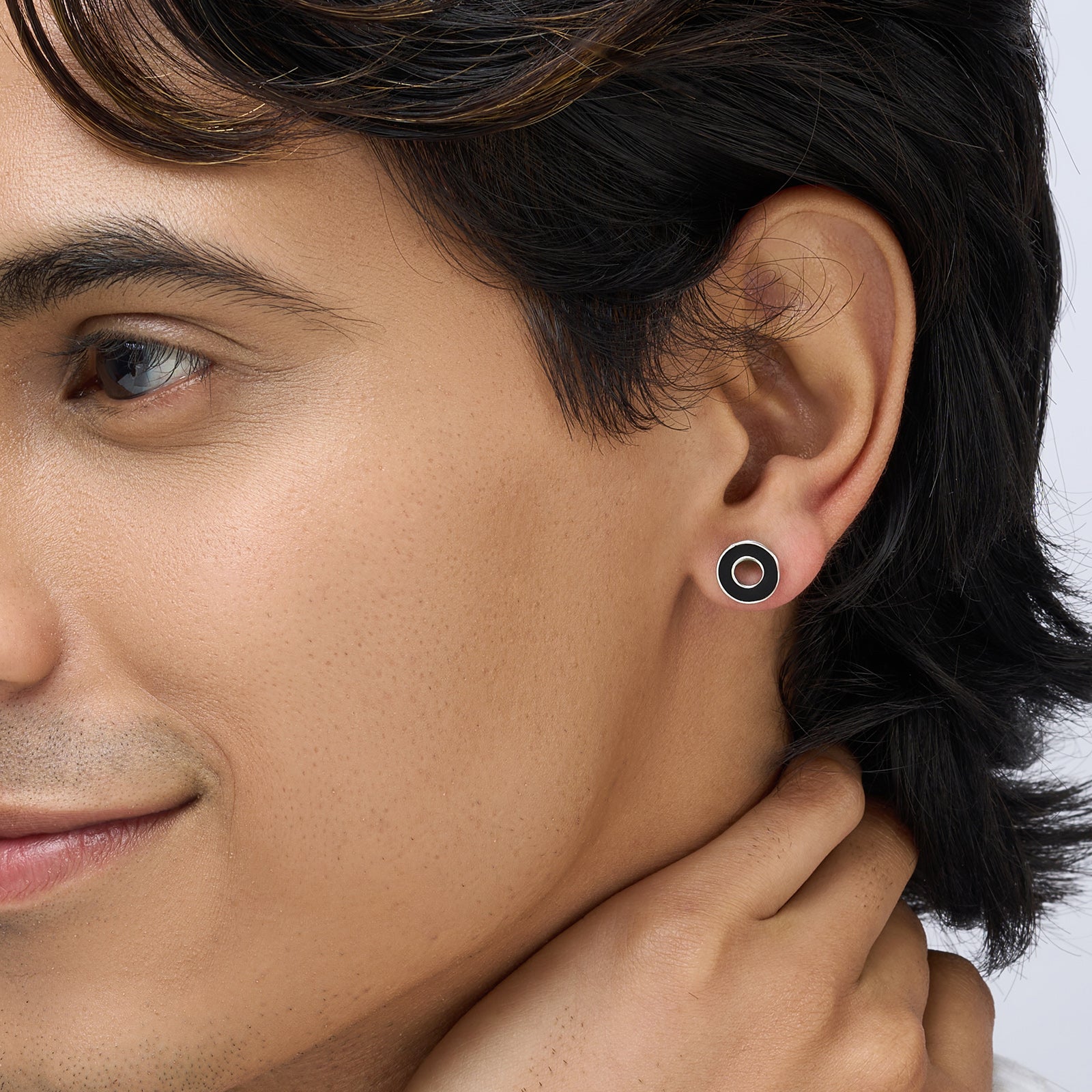 Eclipsoio Silver & Black Men's Earrings