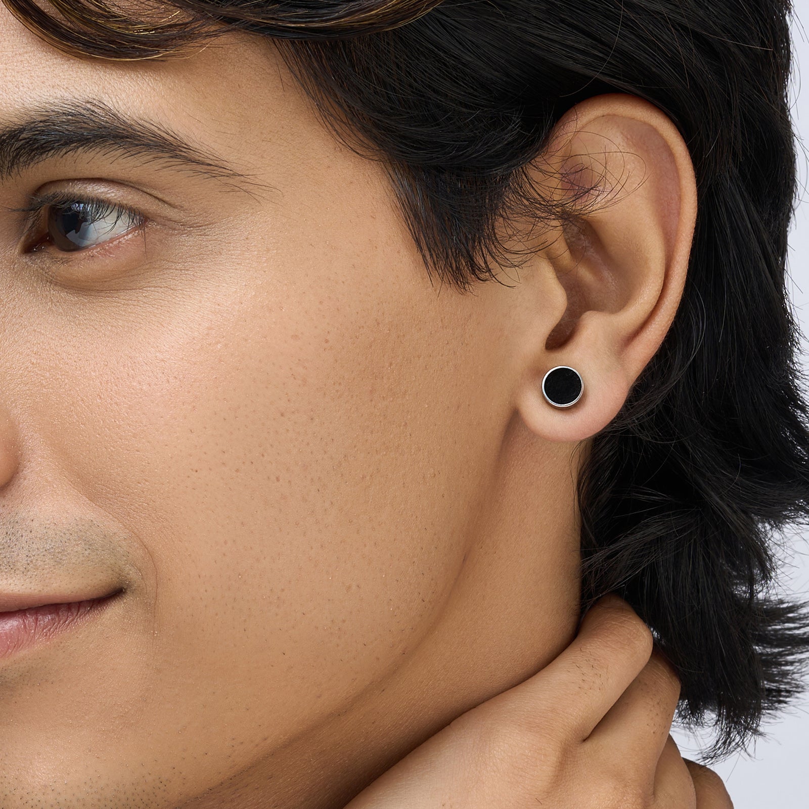 Domorro Men's Silver & Black Earrings
