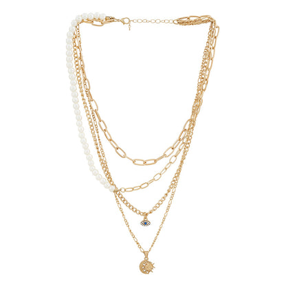Elin Halo Pearl Eye Layered Necklace