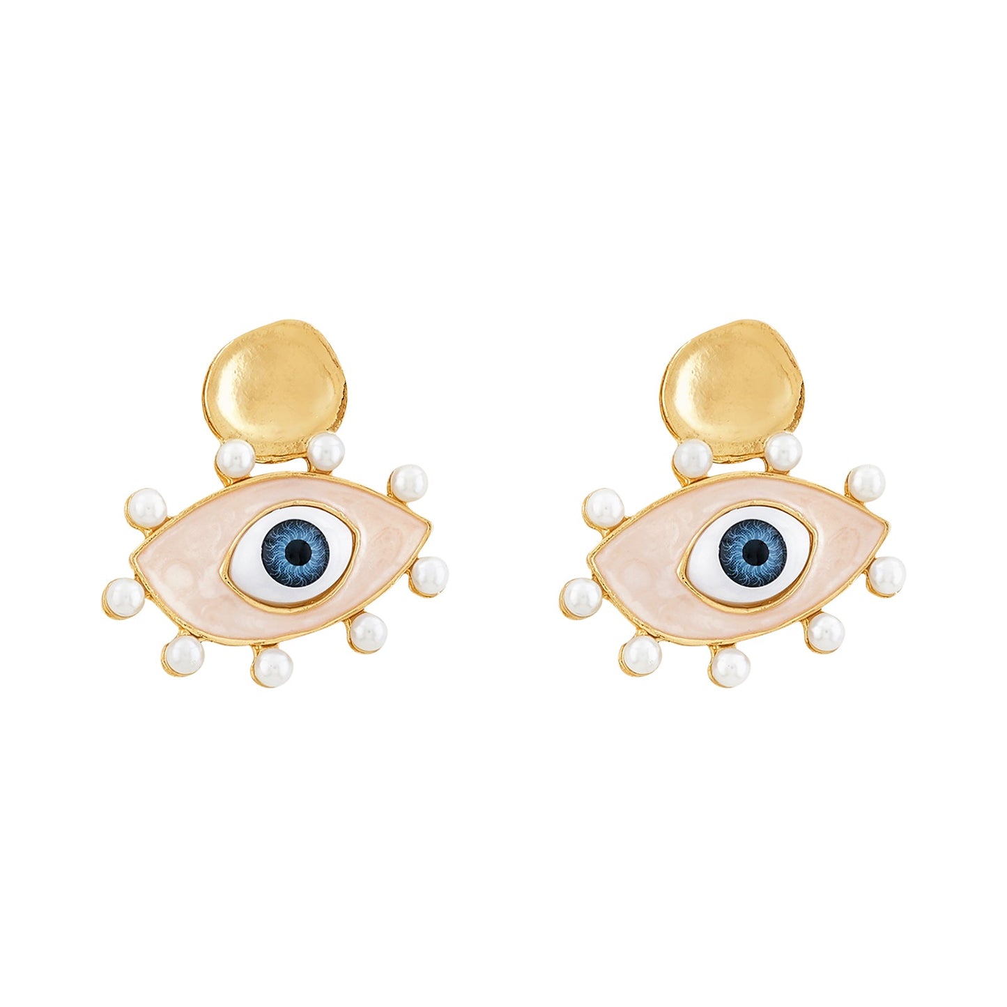 Nazaa Evil Eye White and Gold Earrings