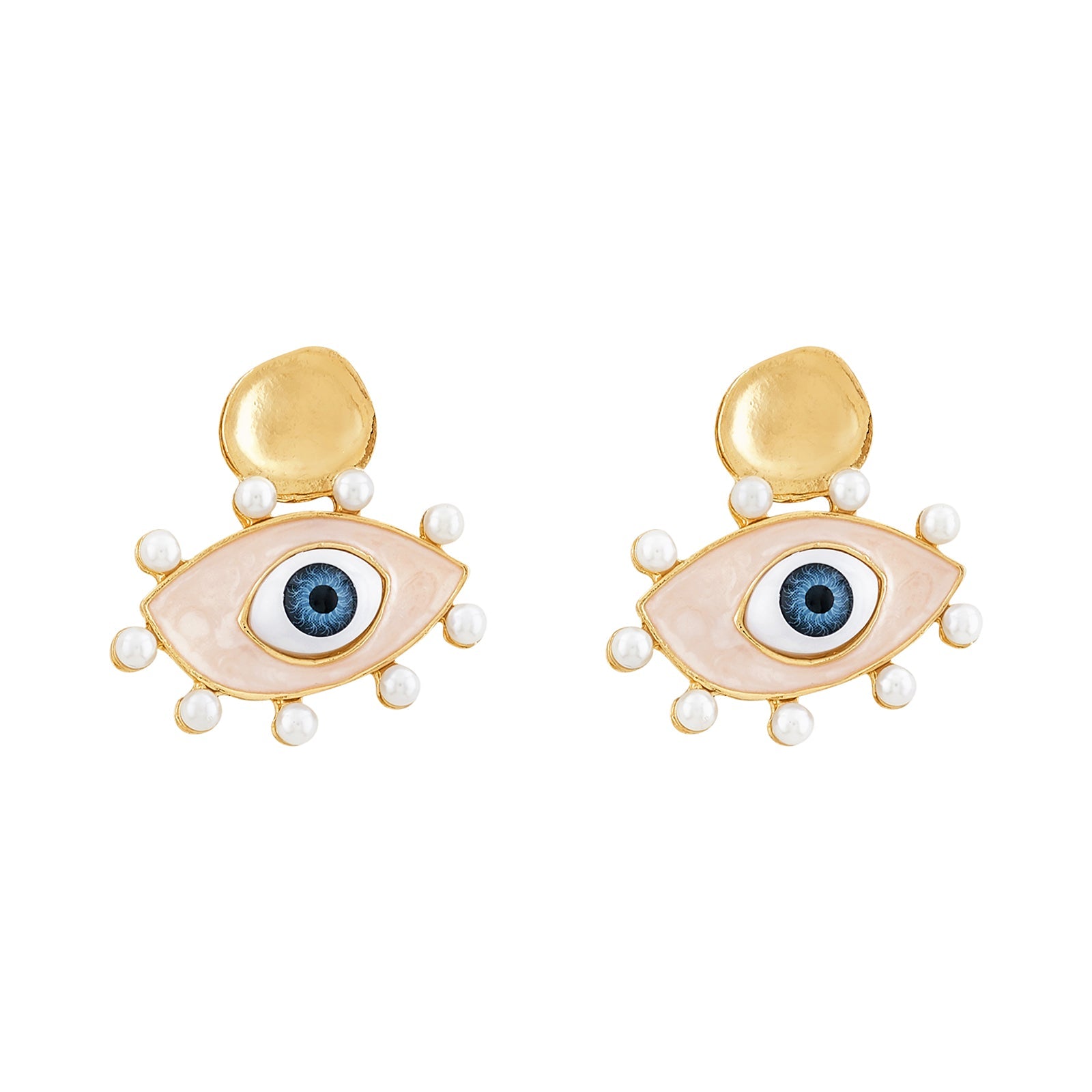 Nazaa Evil Eye White and Gold Earrings