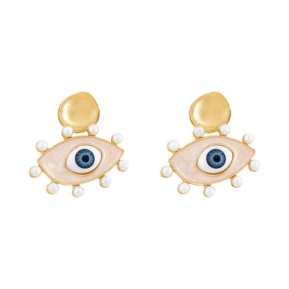 Nazaa Evil Eye White and Gold Earrings