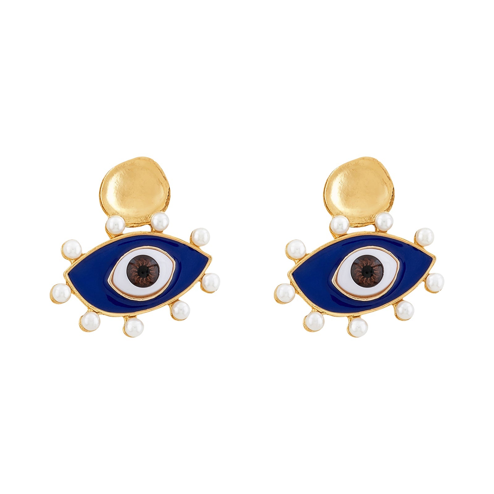 Nazaa Evil Eye Blue and Gold Earrings