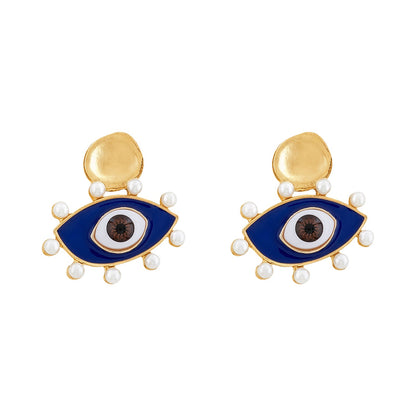 Nazaa Evil Eye Blue and Gold Earrings