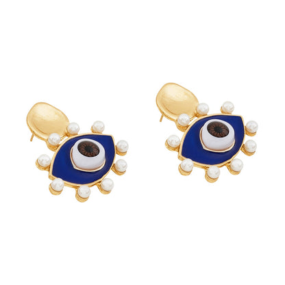 Nazaa Evil Eye Blue and Gold Earrings