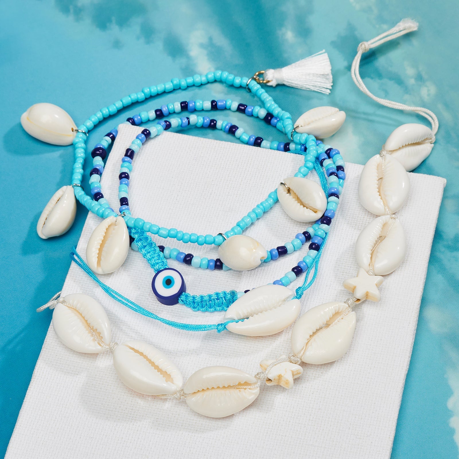 Azuro Sands Evil Eye Anklet Set