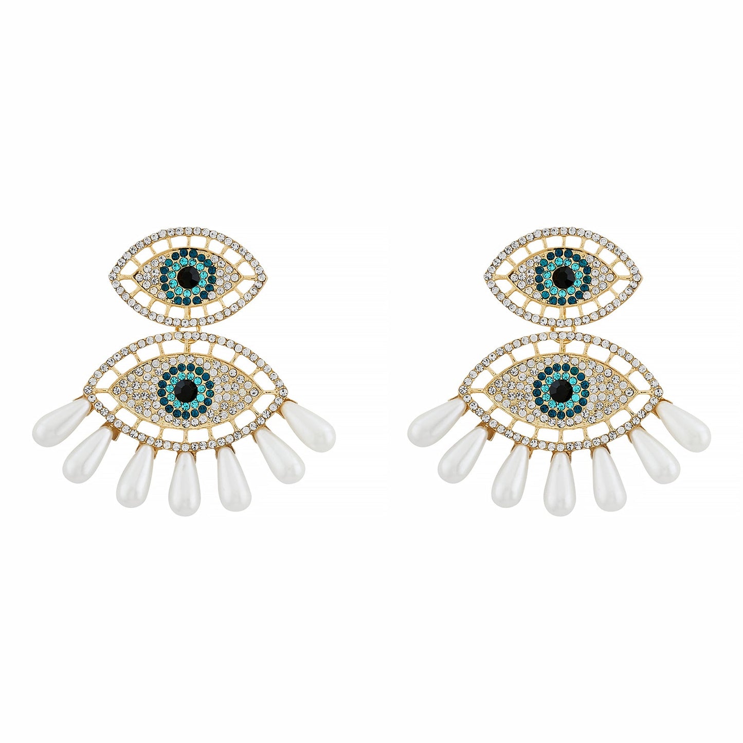 Blue Shield Evil Eye Gold Earrings