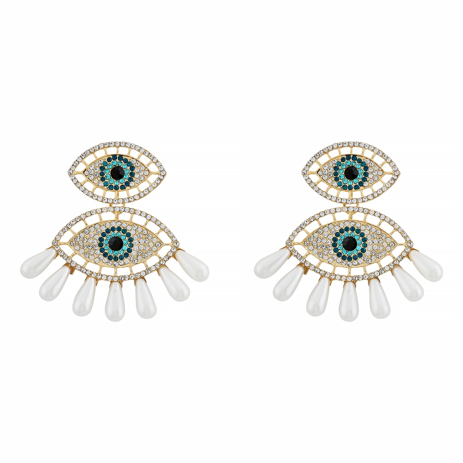 Blue Shield Evil Eye Gold Earrings
