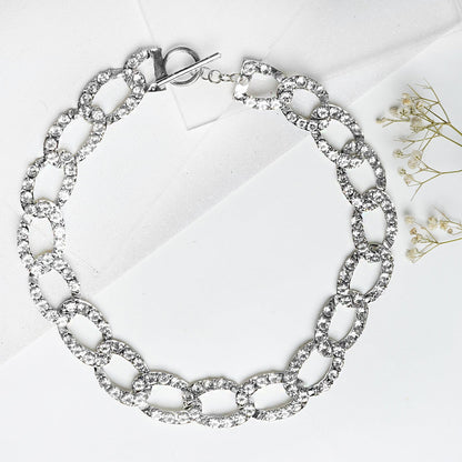 Michele Silver Rhinestone Studded Choker Necklace