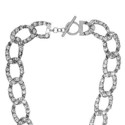 Michele Silver Rhinestone Studded Choker Necklace