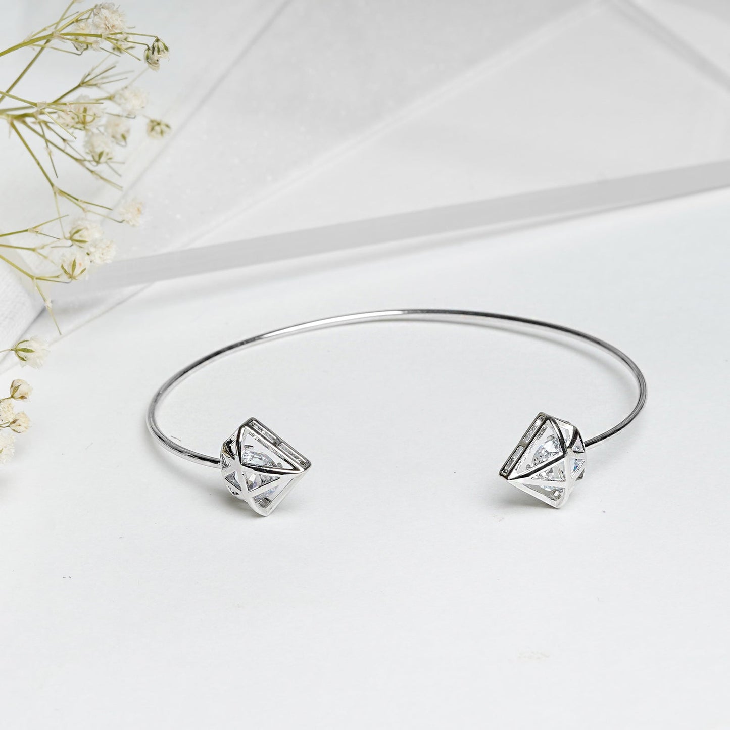 Gem Shaped Silver Open Cuff