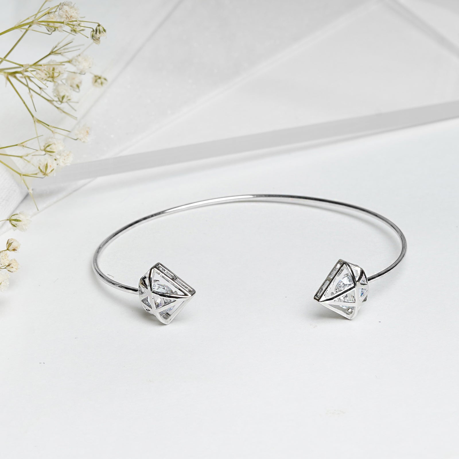 Gem Shaped Silver Open Cuff