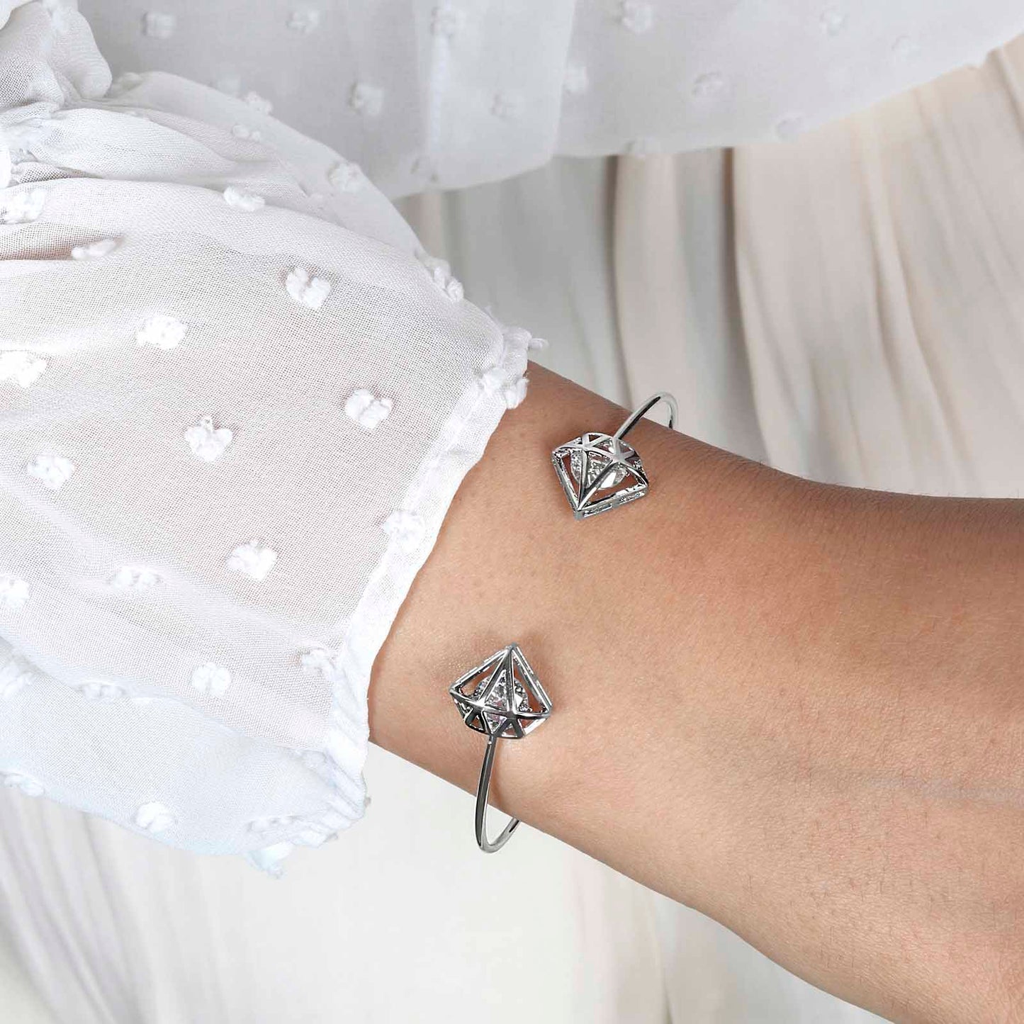 Gem Shaped Silver Open Cuff