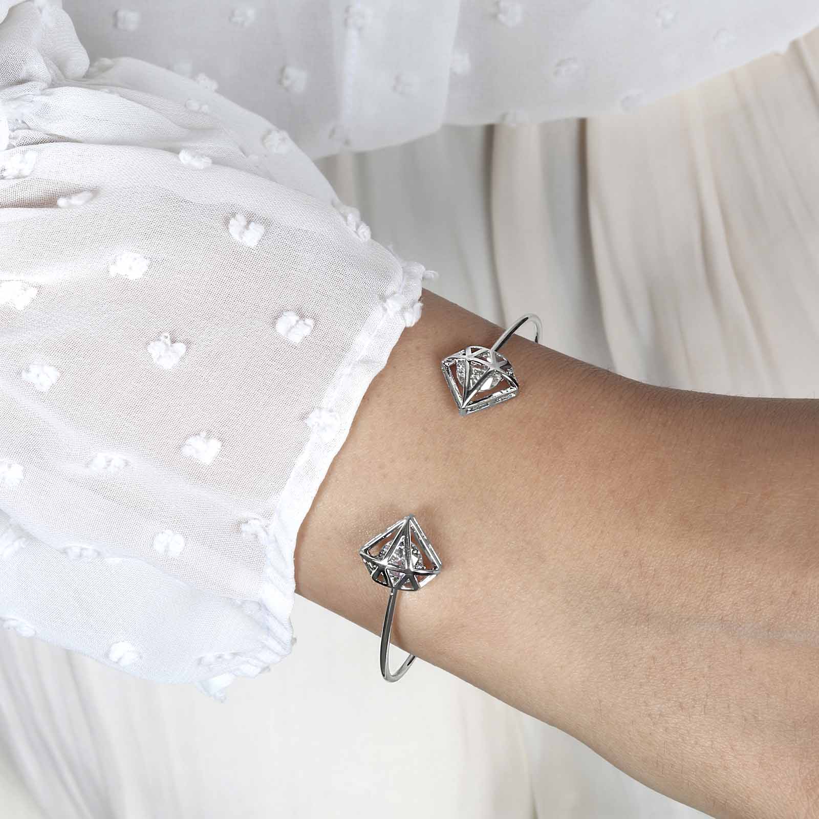 Gem Shaped Silver Open Cuff