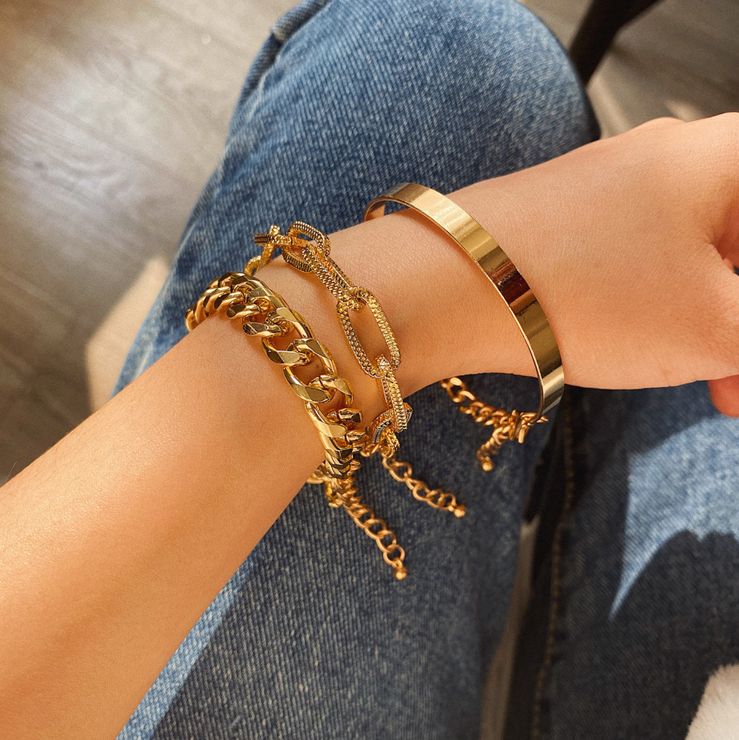 Gold Chunky Chain Link Set of 3 Bracelets