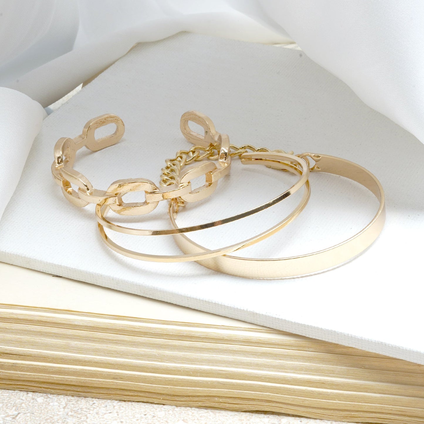 Hard To Get Gold Chain Set of 3 Bracelets
