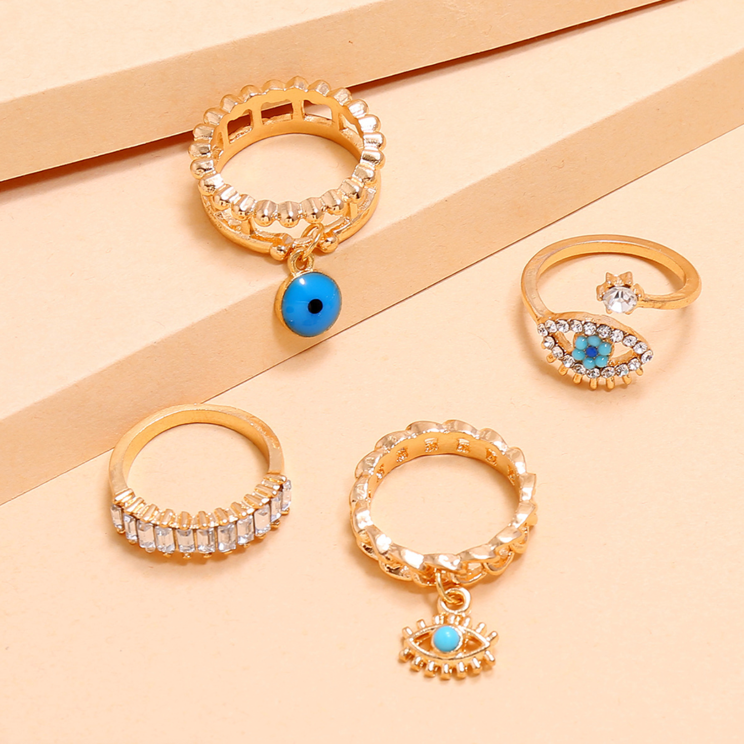 Blue Eye Gold Set of 4 Rings