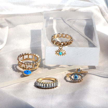 Blue Eye Gold Set of 4 Rings