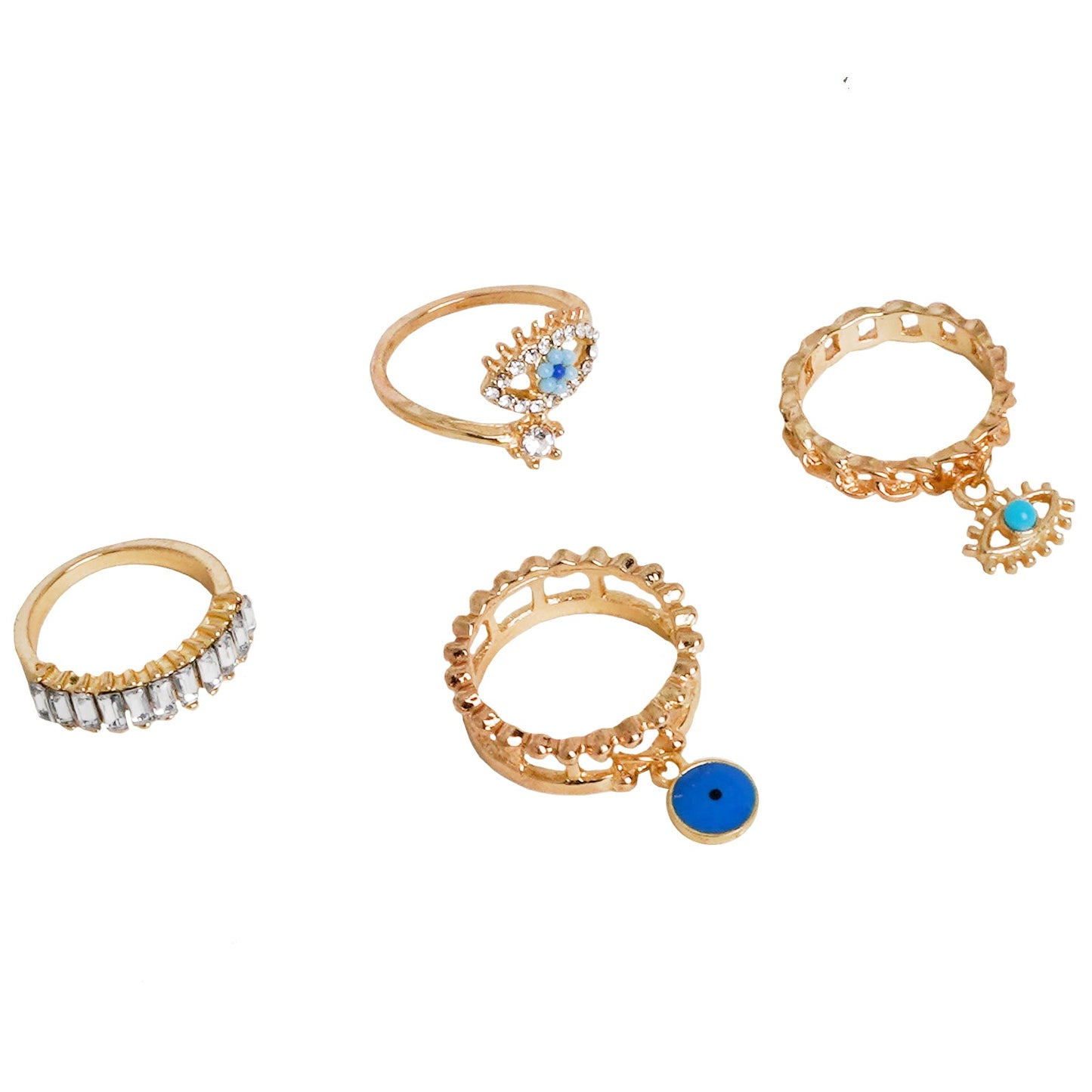 Blue Eye Gold Set of 4 Rings
