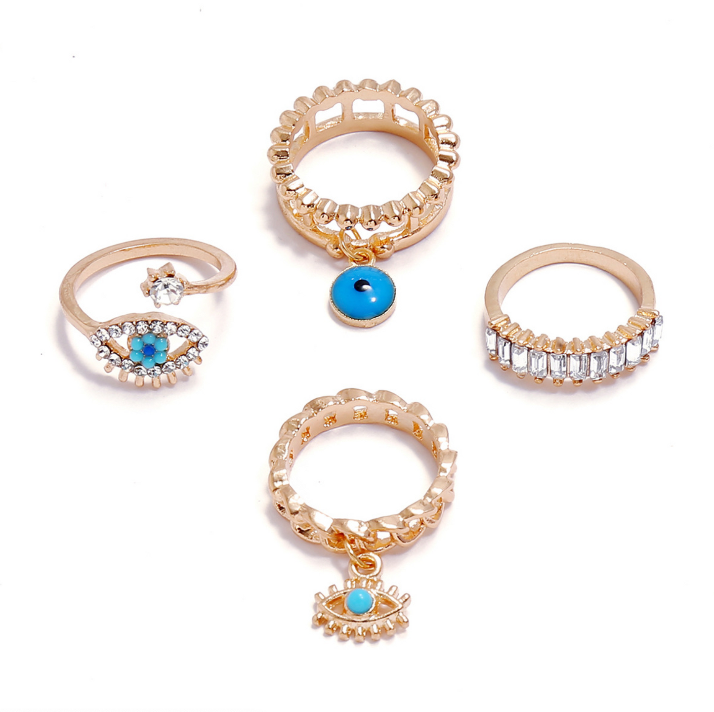 Blue Eye Gold Set of 4 Rings