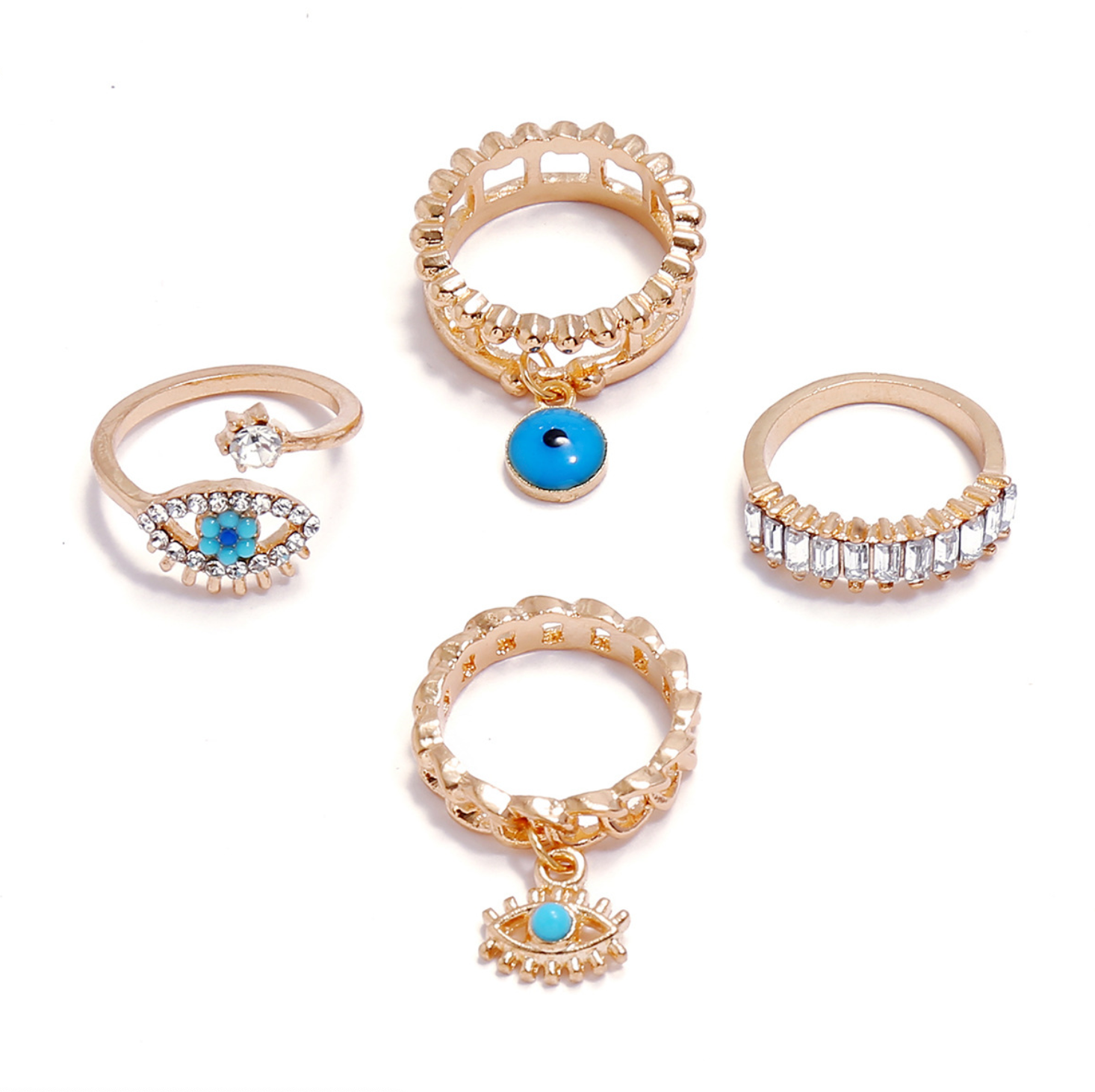 Blue Eye Gold Set of 4 Rings