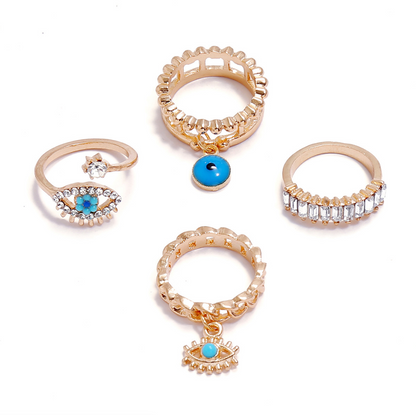 Blue Eye Gold Set of 4 Rings