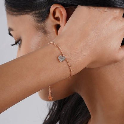 Rhinestone Heart Rose Gold Bracelet Charm