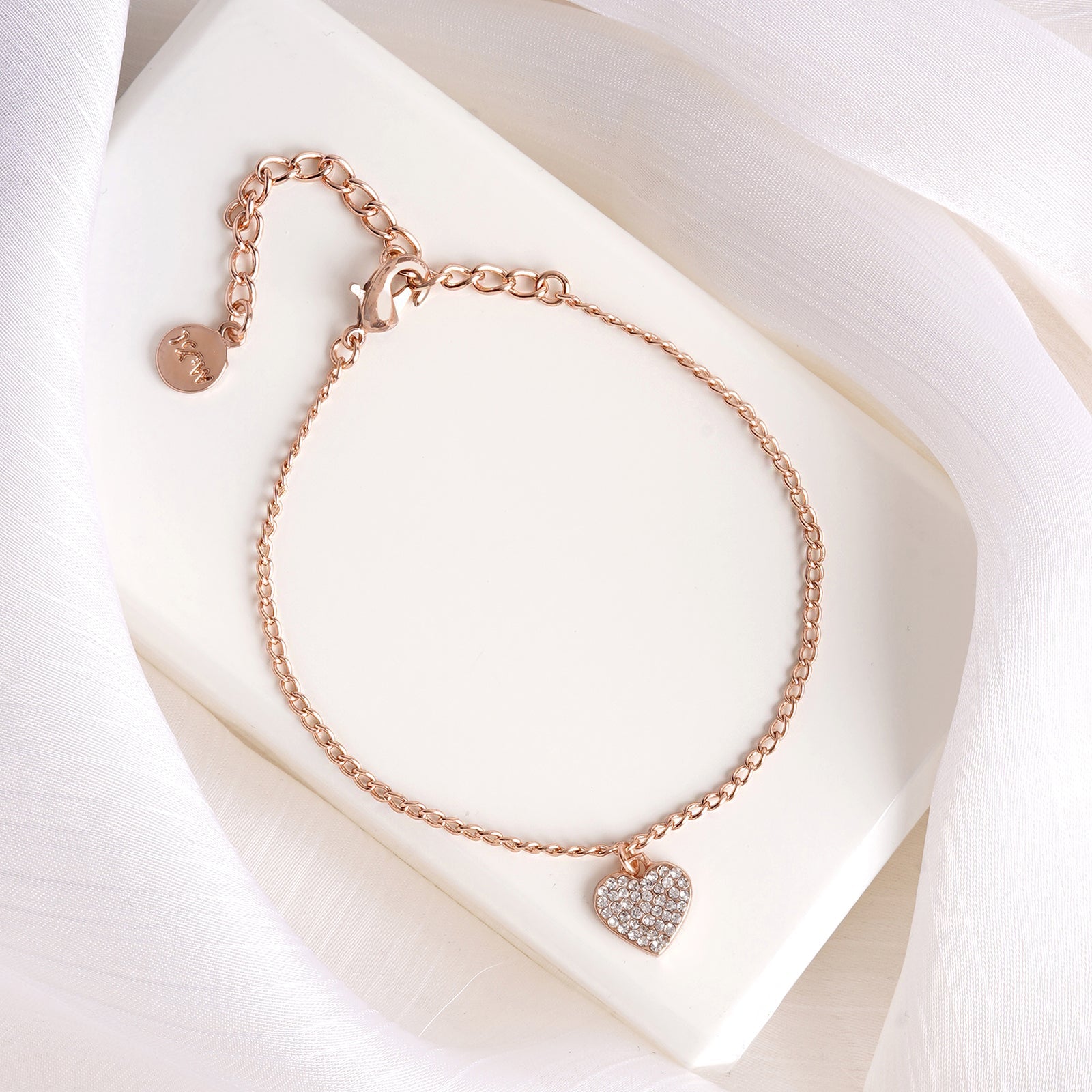 Rhinestone Heart Rose Gold Bracelet Charm