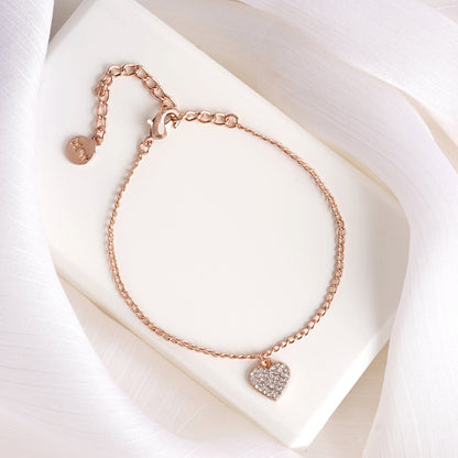 Rhinestone Heart Rose Gold Bracelet Charm