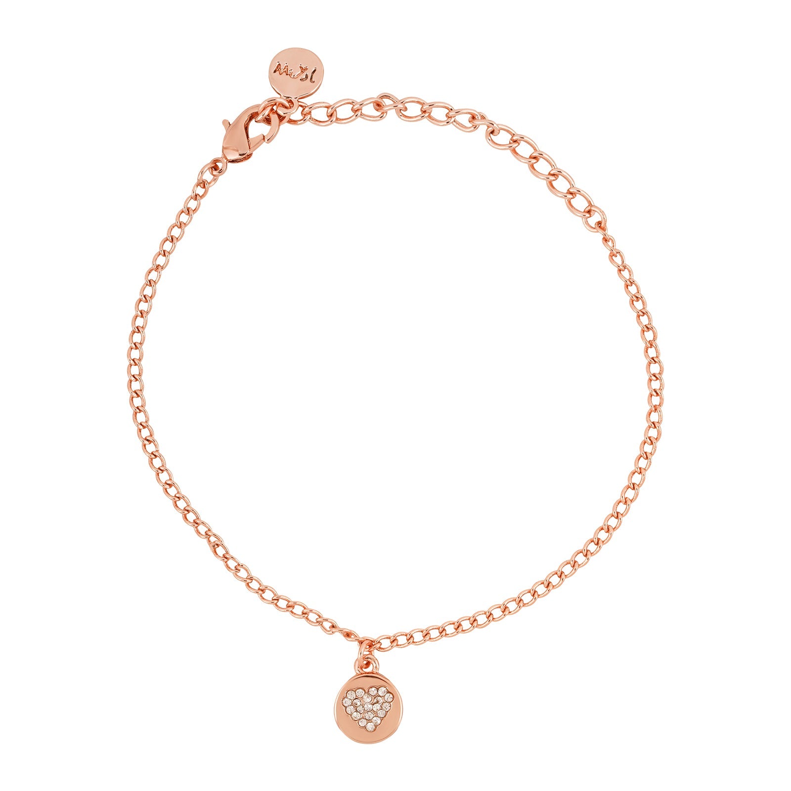 Dainty Heart Rhinestone Rose Gold Bracelet Charm