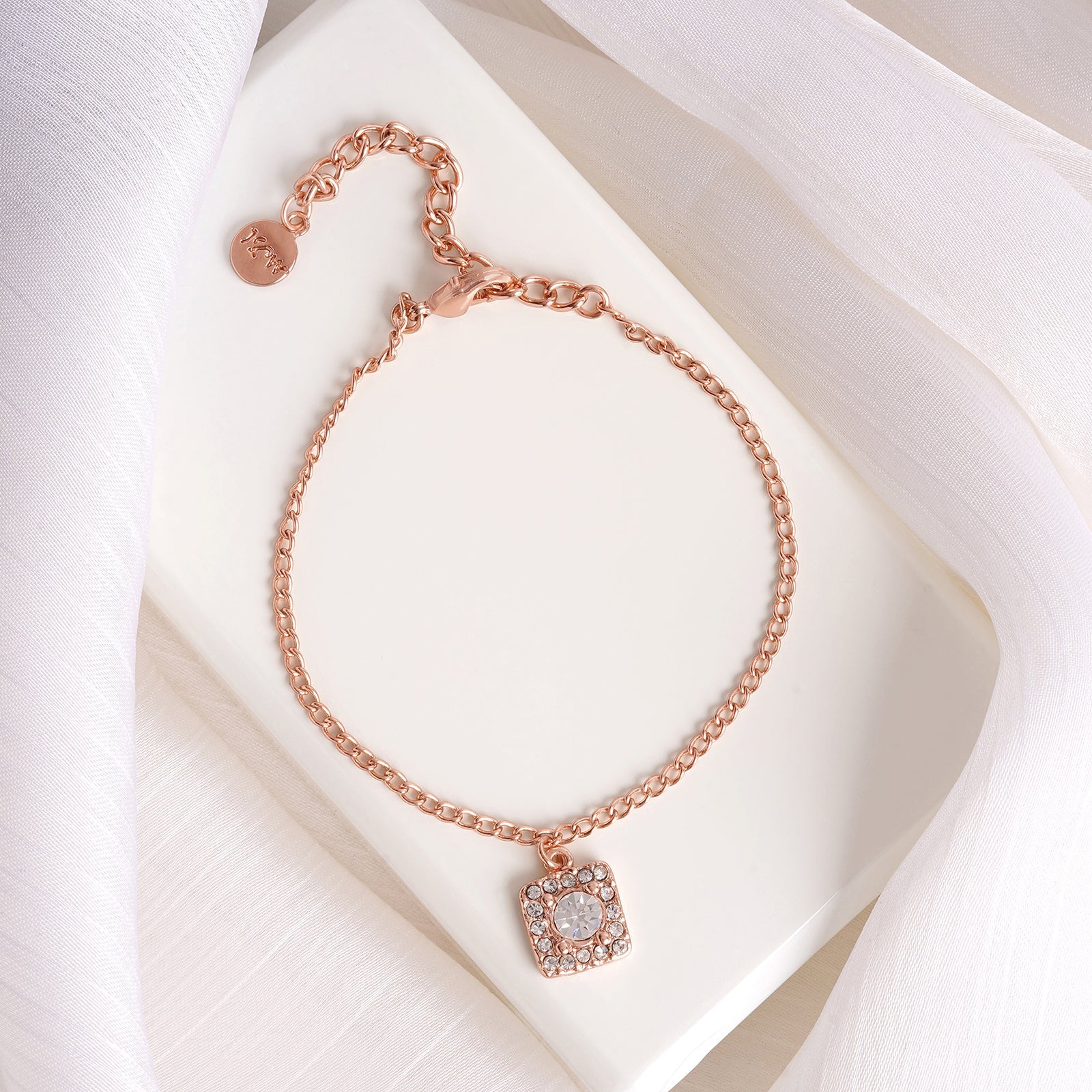 Quad Rhinestone Rose Gold Bracelet Charm