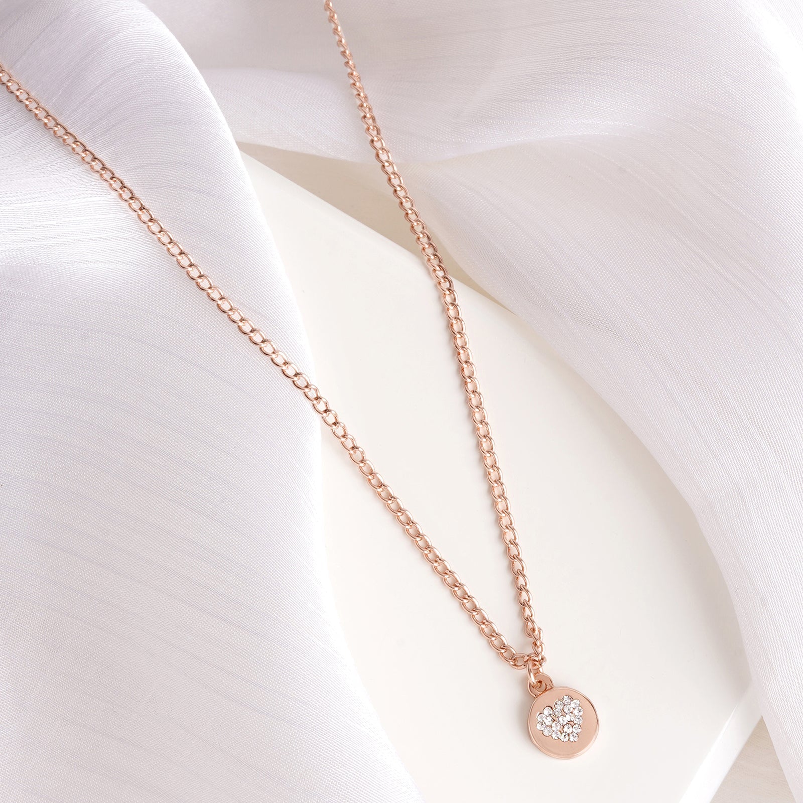 Dainty Heart Rhinestone Rosegold Necklace Charm