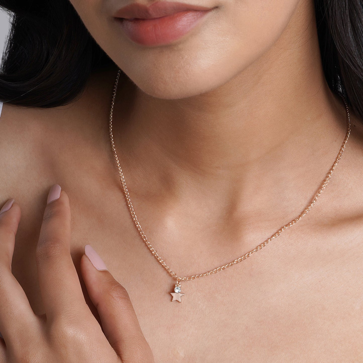 Starry Rhinestone Rosegold Necklace Charm