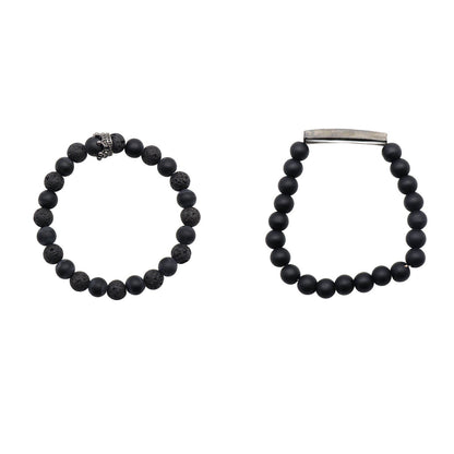 Noah Black Beaded Rhinestone Set of 2 Men's Bracelets