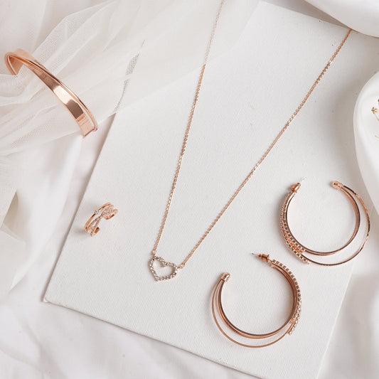 Rose Gold Heart Jewelry Set