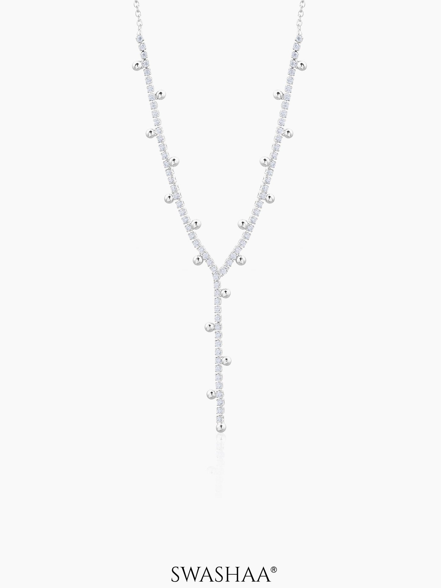 Jane Silver Beads Charms Diamonds Studded Y-shaped Chain Pendant  Necklace