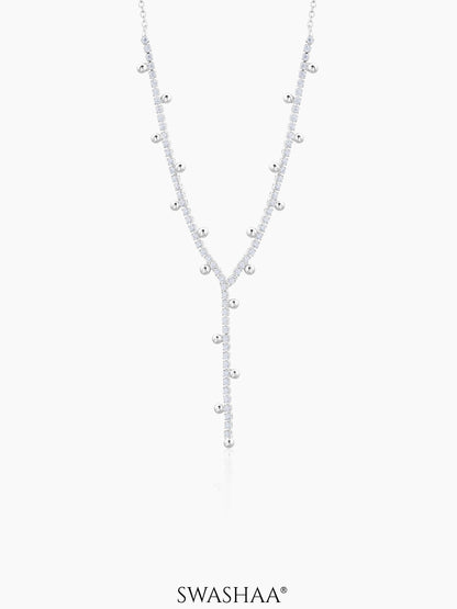 Jane Silver Beads Charms Diamonds Studded Y-shaped Chain Pendant  Necklace