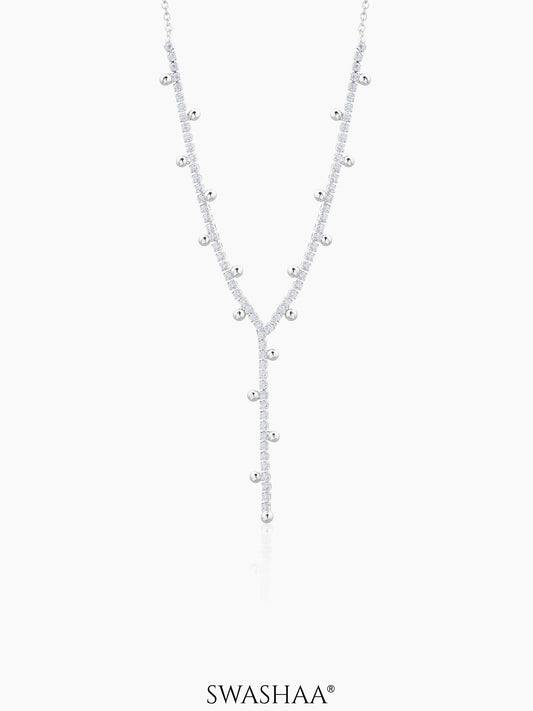 Jane Silver Beads Charms Diamonds Studded Y-shaped Chain Pendant  Necklace