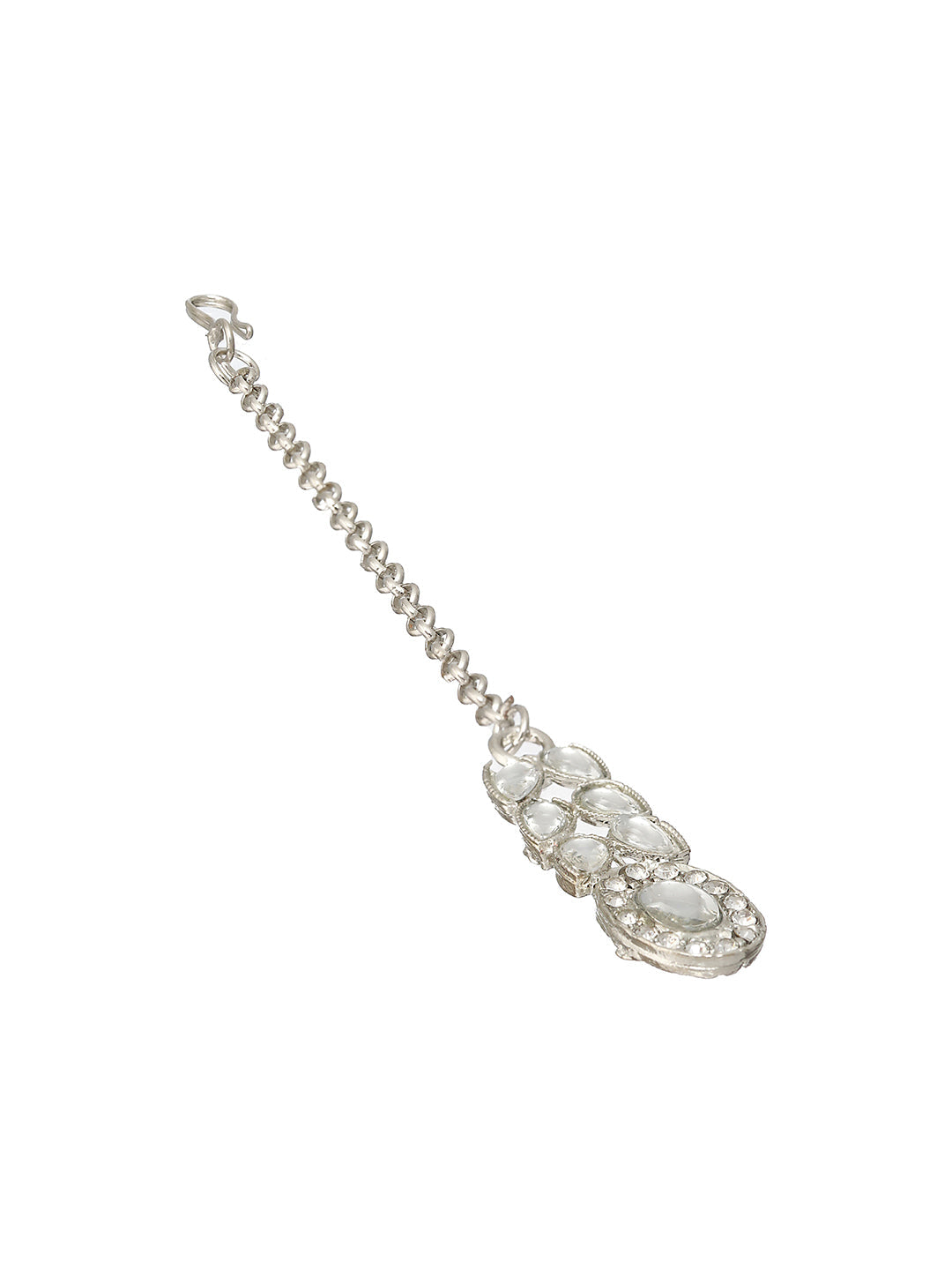 Studded Oval Leaves Silver-Plated Choker Jewellery Set with Maangtikka