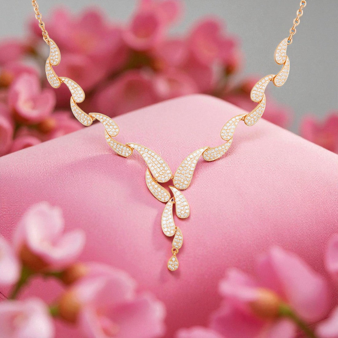 Rose Gold Plated Necklace with Drop Earrings For Women & Girls