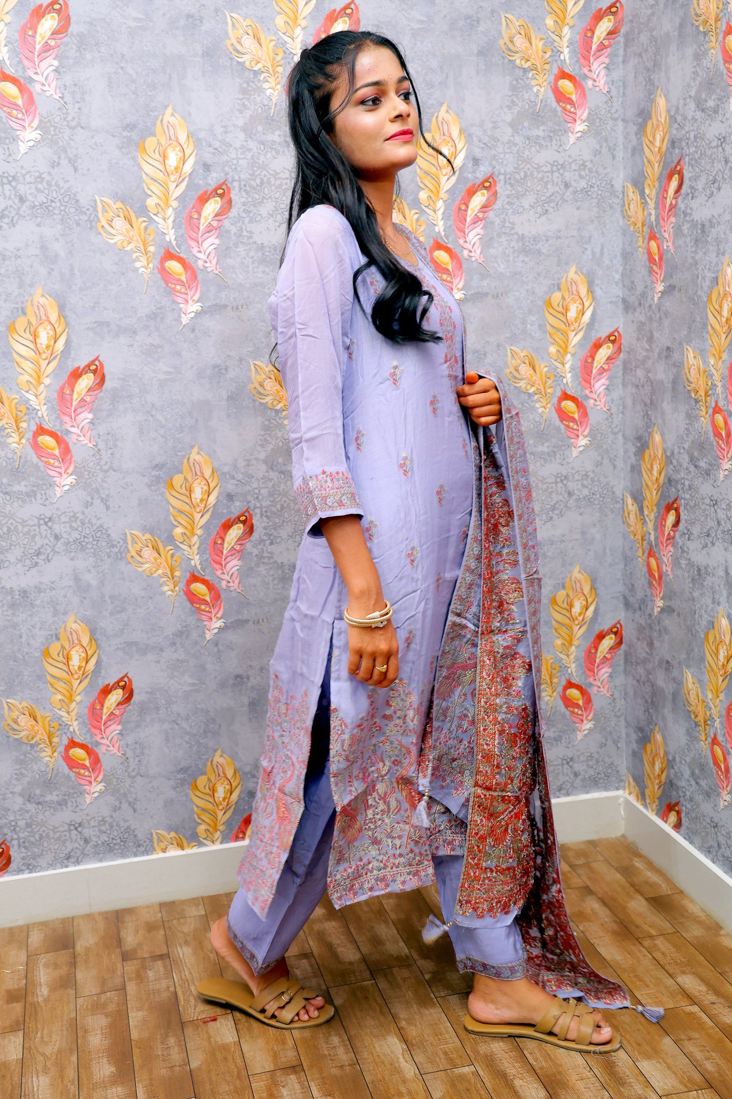 Purple Cotton Kurti With Heavy Embroyidary Work For Women & Girls