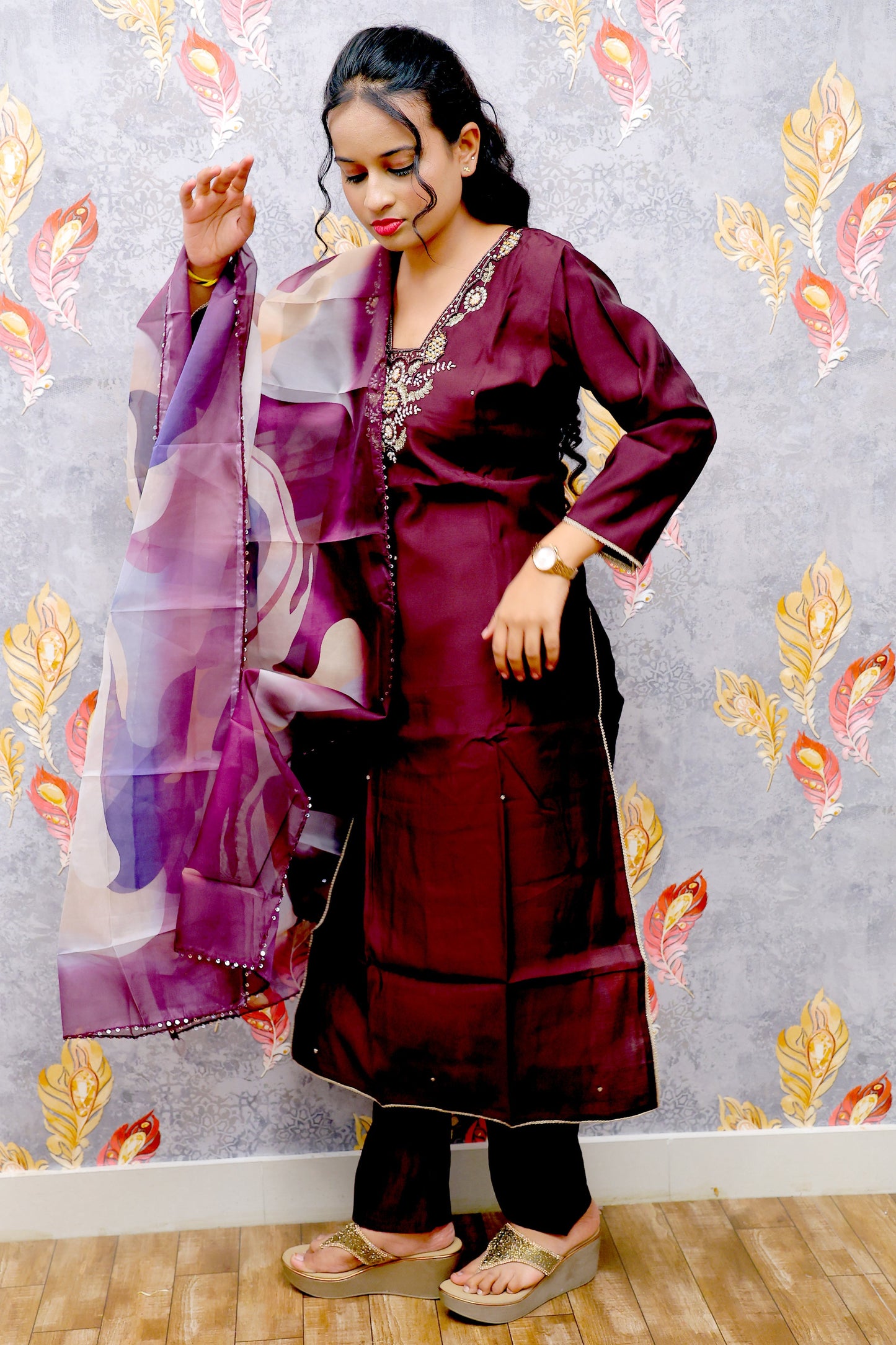 Red Kurti With Digital Print For Women & Girls