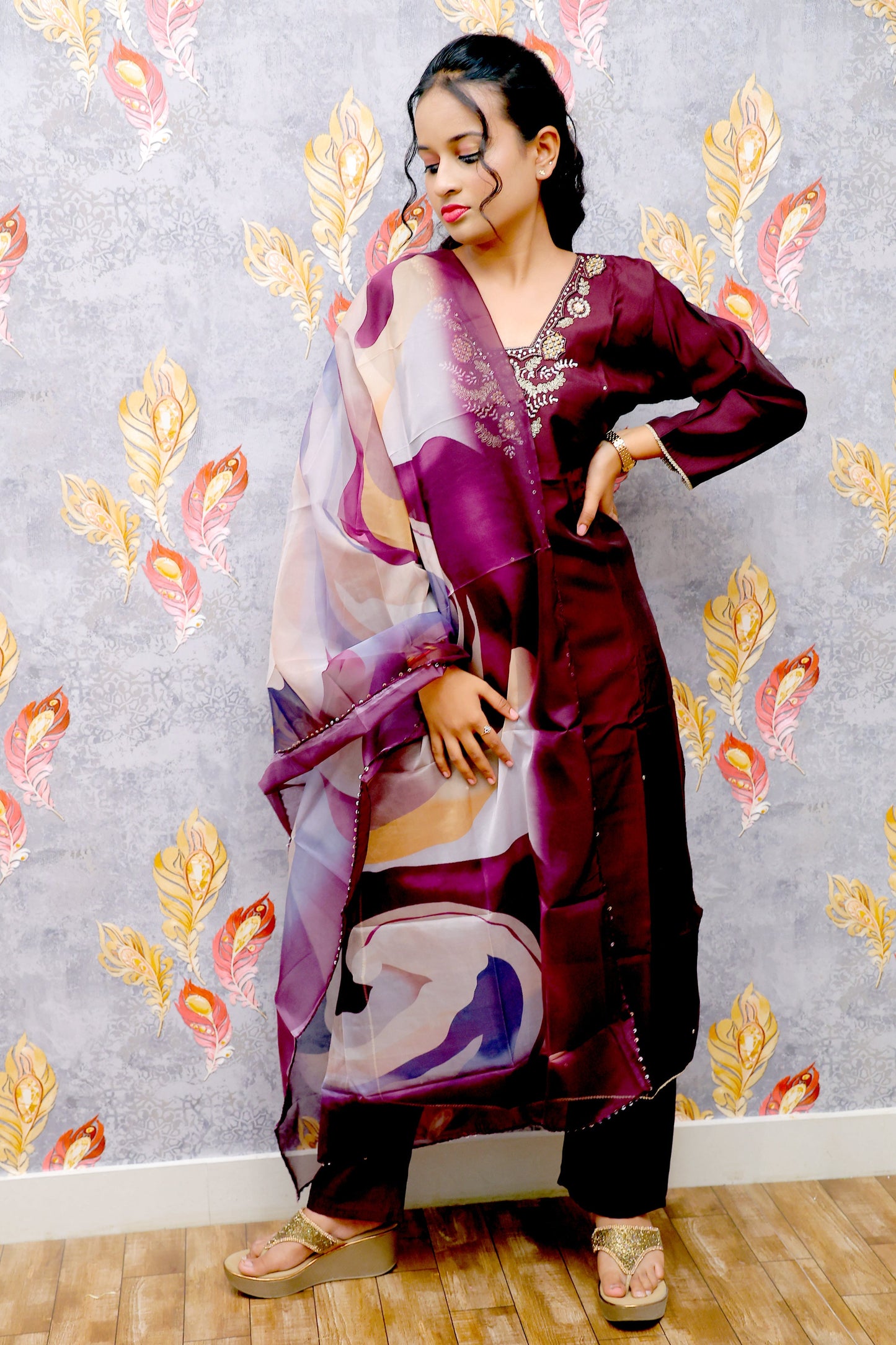 Red Kurti With Digital Print For Women & Girls