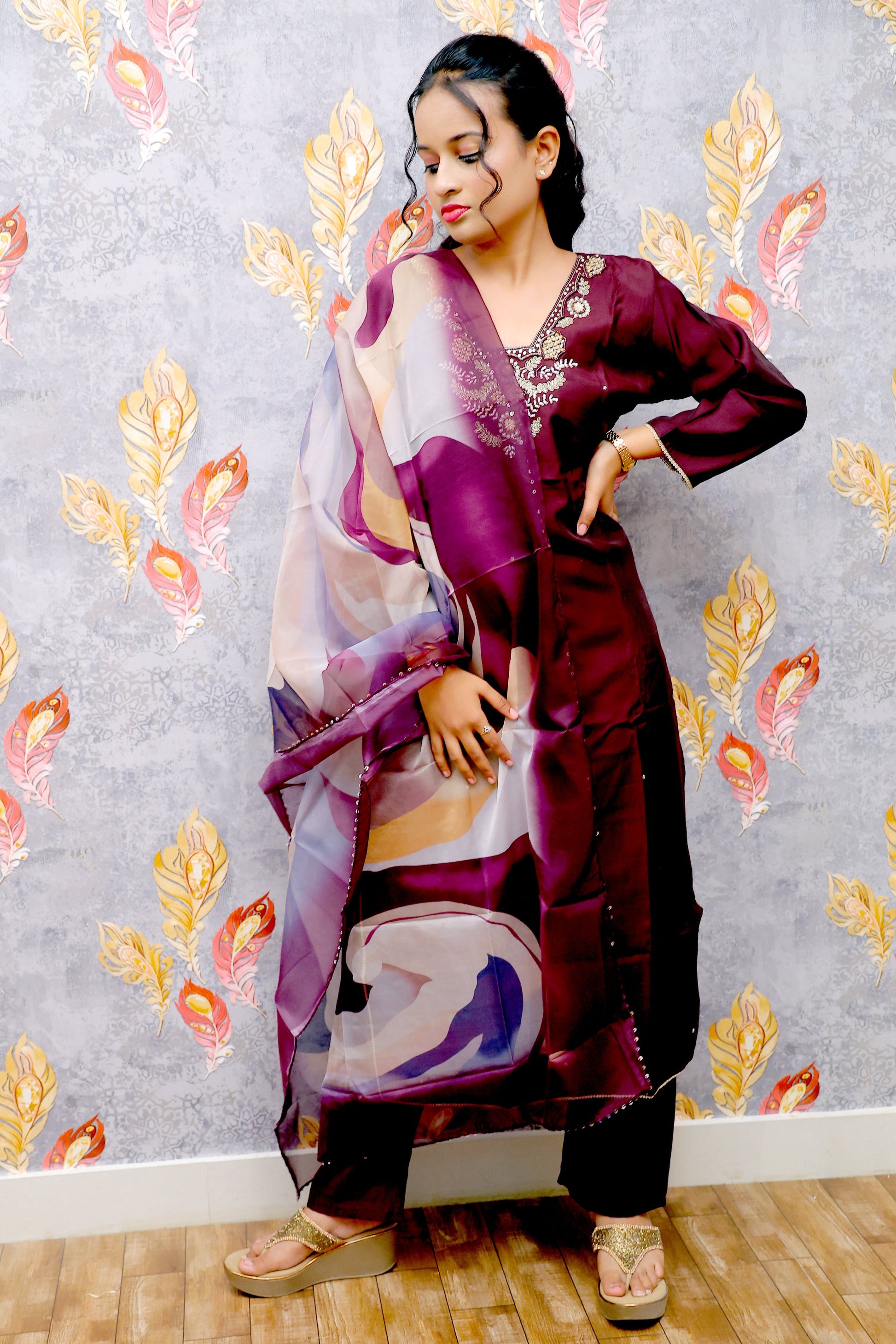 Red Kurti With Digital Print For Women & Girls