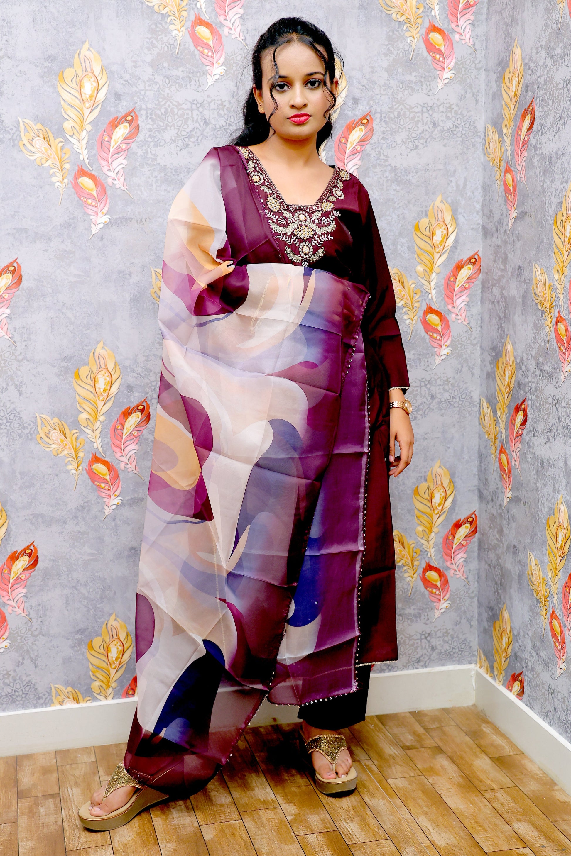 Red Kurti With Digital Print For Women & Girls