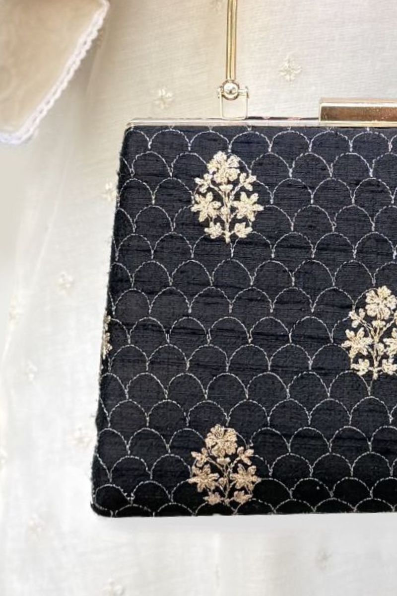 Karim Embroidered Clutch - Black