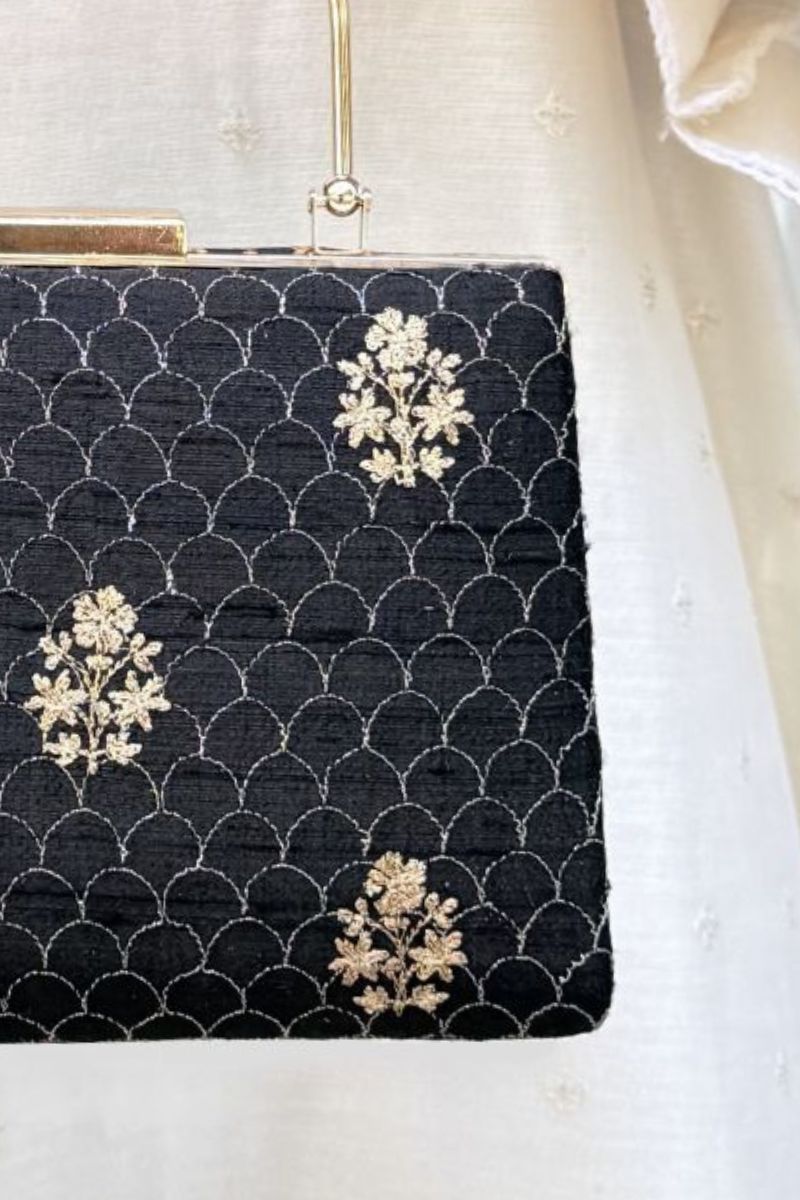 Karim Embroidered Clutch - Black