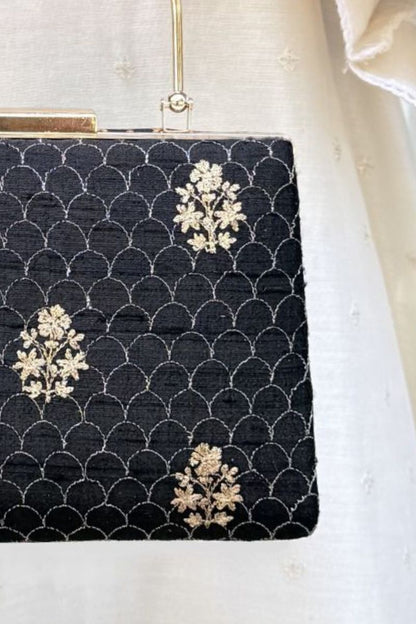 Karim Embroidered Clutch - Black