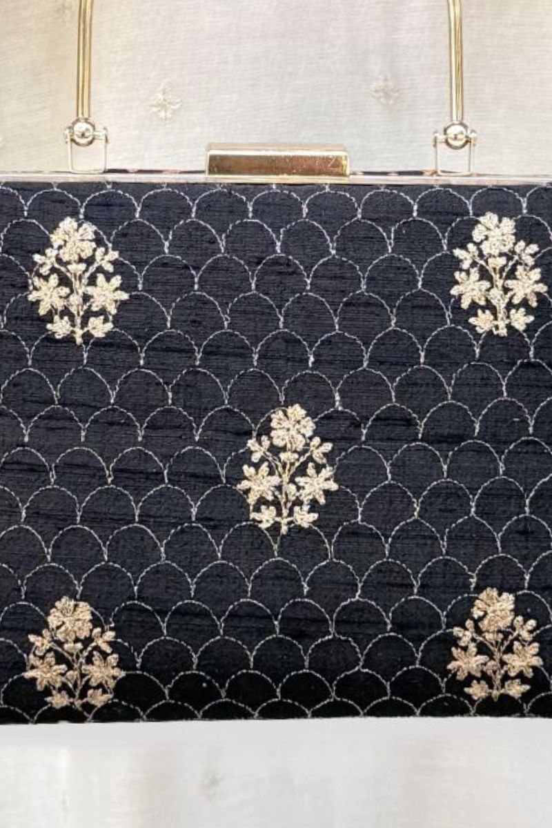 Karim Embroidered Clutch - Black