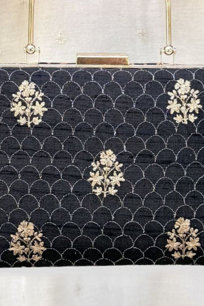 Karim Embroidered Clutch - Black